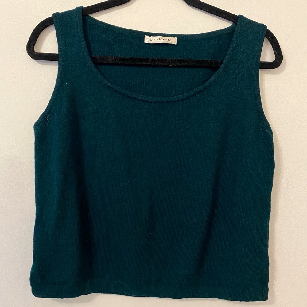 St John Knit Tank Top Scoop Neck Forest Green Lux Designer Fall Holiday Classic